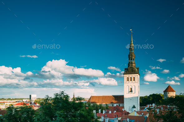 Tallinn, Estonia, Europe. Old Town Cityscape In Sunny Summer Evening. Popular Place With Famous - Stock Photo - Images