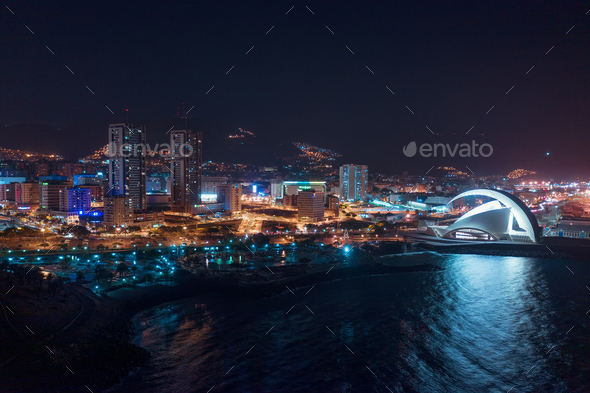 Aerial View Of The City Of Santa Cruz De Tenerife At Night Tenerife Canary Islands Spain Stock Photo By Vlad Star