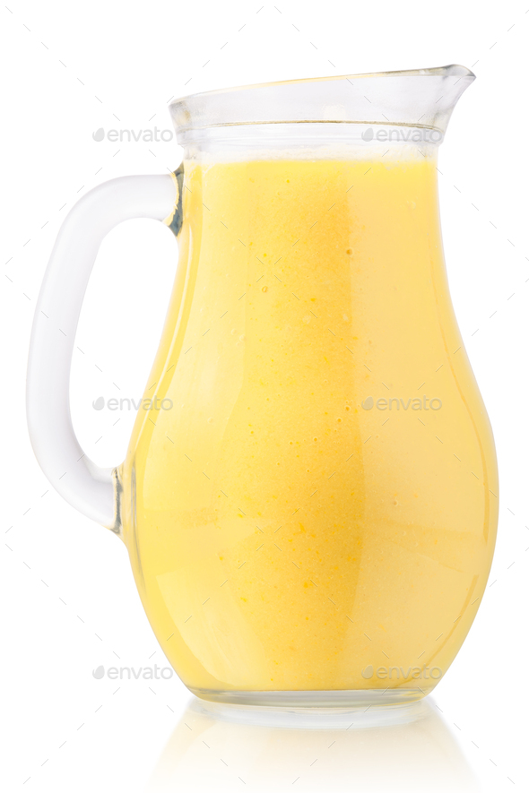 Mango banana smoothie juice jug, paths Stock Photo by maxsol7