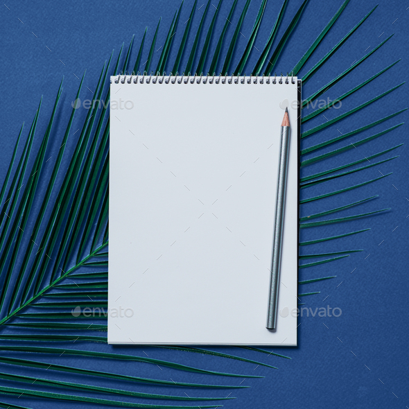 Blank notebook on blue color 2020 background - Stock Photo - Images