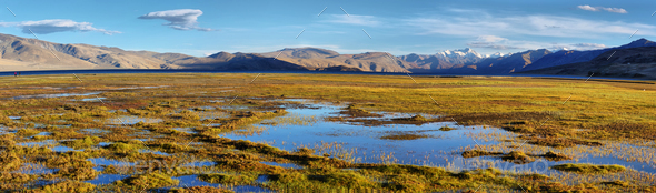 Himalayan lake Tso Moriri in the afternoon. Korzok, Ladakh, India - Stock Photo - Images