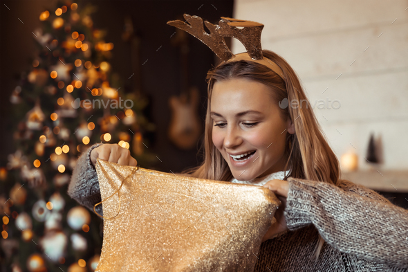 Receiving Christmas gift - Stock Photo - Images