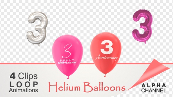 3 Anniversary Celebration Helium Balloons Pack