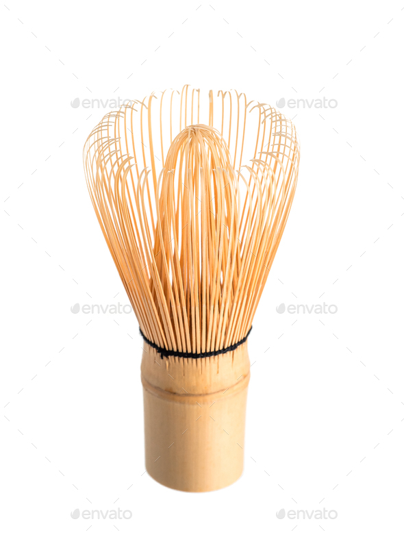 Bamboo Matcha Tea Whisk or chasen isolated white - Stock Photo - Images