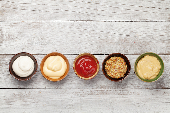 Set of various sauces. Popular sauces in bowls - Stock Photo - Images