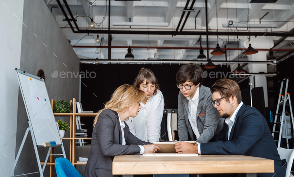 Business people having discussion, dispute at meeting or negotiations - Stock Photo - Images