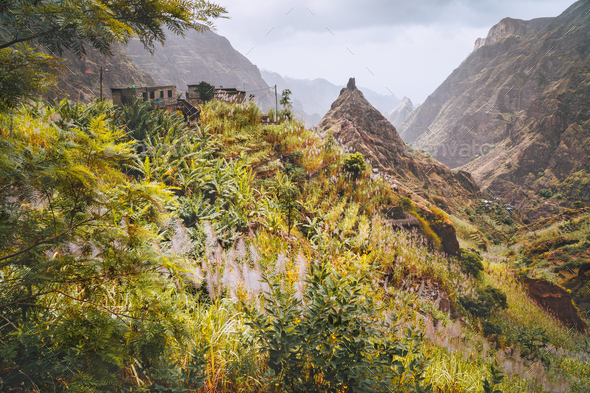 Santo Antao, Cape Verde. Hiking trail path leading between mountains into Xo-Xo valley with scenic - Stock Photo - Images
