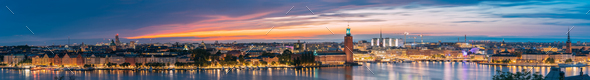 Stockholm, Sweden. Night Skyline With Famous Landmarks. Panorama, - Stock Photo - Images