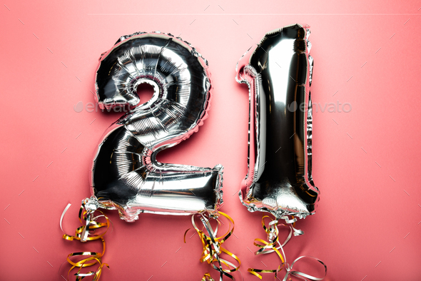 Balloon Bunting for celebration Happy 21th Anniversary - Stock Photo - Images