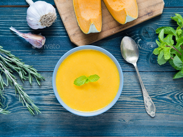 Creamy soup of pumpkin - Stock Photo - Images