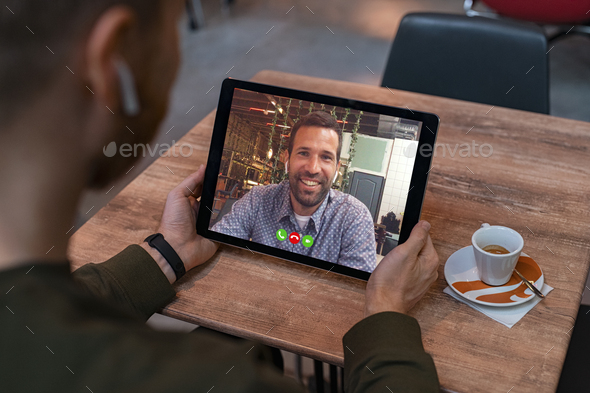 Perfervid Pay tribute underwear Man doing video call on tablet Stock Photo by Rido81 | PhotoDune