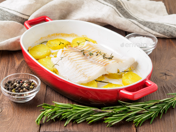 Fish cod baked in the oven - Stock Photo - Images