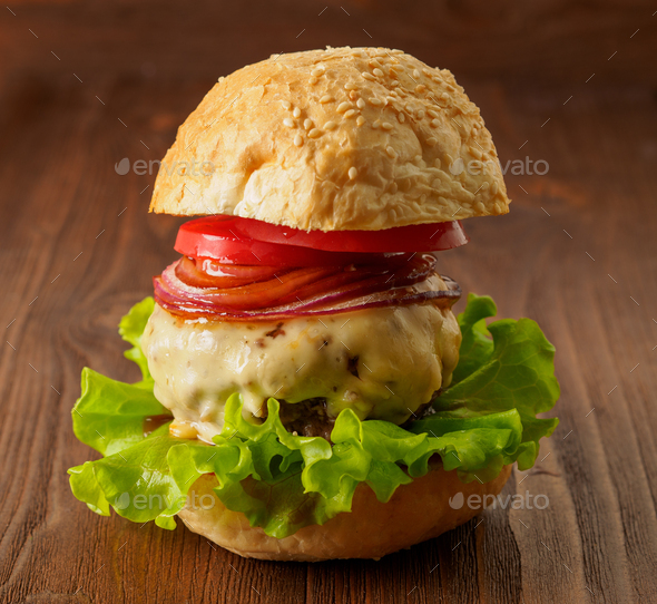 Big delicious homemade burger - Stock Photo - Images