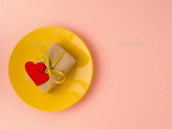 gift, pack of Kraft brown paper - Stock Photo - Images