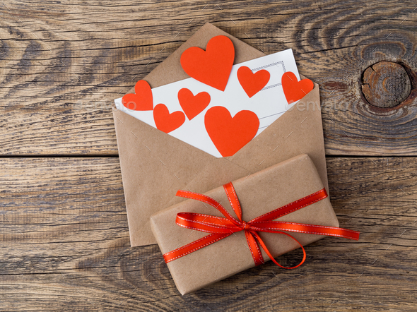 card and red hearts - Stock Photo - Images
