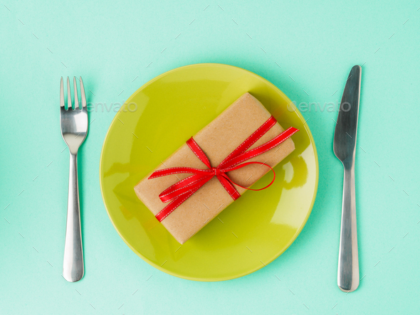 gift, pack of Kraft brown paper - Stock Photo - Images
