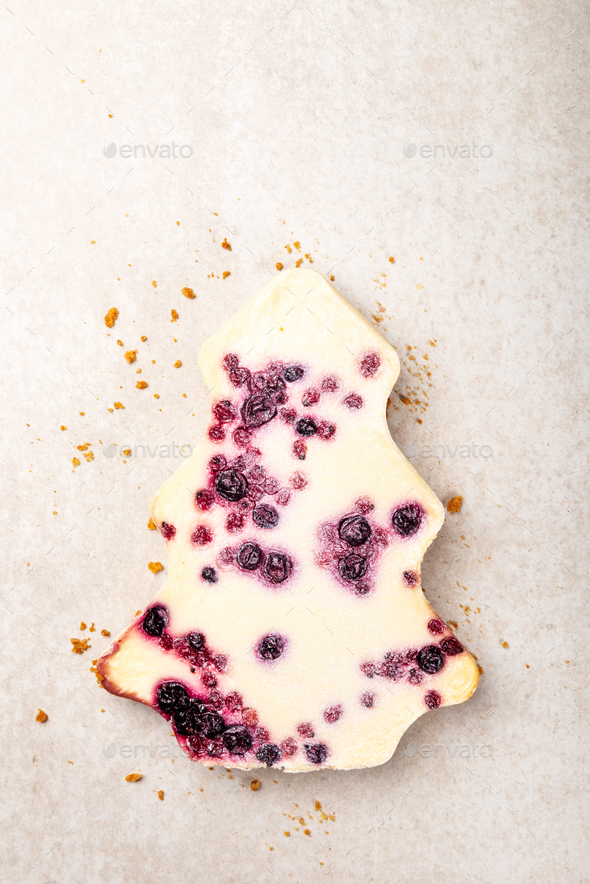 Winter Christmas Tree Cheesecake with cranberry jam - Stock Photo - Images