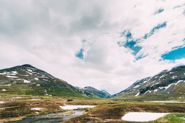 Reinheimen National Park, Norway. Mountains Landscape In Early Summer. Mountain Range In One Of The - Stock Photo - Images
