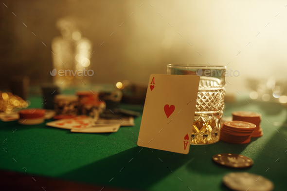 Poker concept, ace of hearts on gaming table - Stock Photo - Images