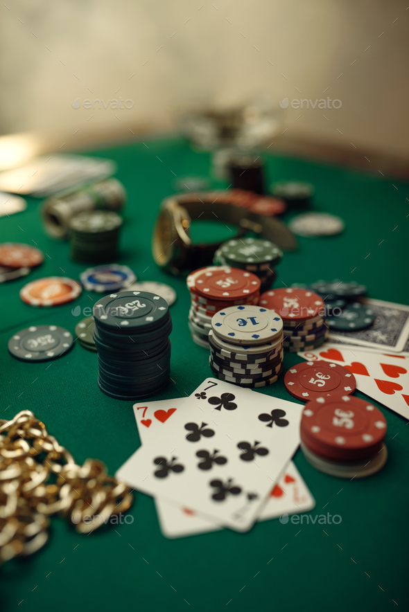 Poker concept, cards and chips closeup - Stock Photo - Images