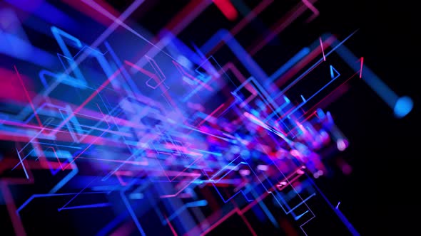 Motion Graphics Scifi Bg with Flow of Blue Red Neon Glow Lines Form Digital 3d Space alt
