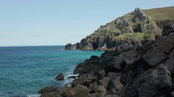 Aerial view of Cornwall coastline, Saint Ives, United Kingdom. alt