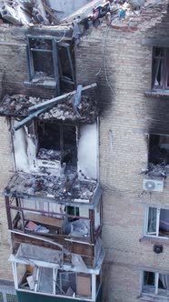 Vertical Video of a Makariv Ukraine a Building Destroyed By the War alt