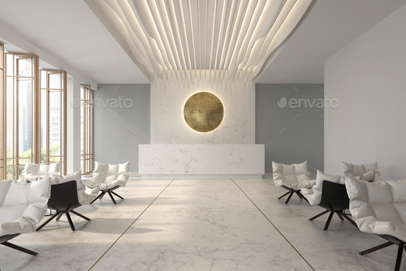 Interior of hotel and spa reception 3D illustration - Stock Photo - Images