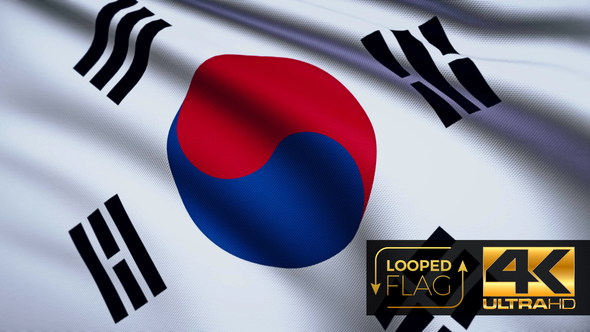 Flag 4K South Korea On Realistic Looping Animation With Highly Detailed ...