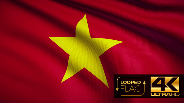 Flag 4K Vietnam On Realistic Looping Animation With Highly Detailed Fabric