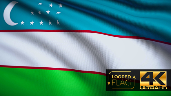 Flag 4K Uzbekistan On Realistic Looping Animation With Highly Detailed Fabric alt