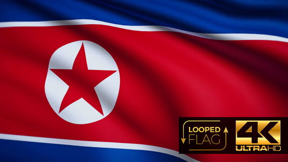 Flag 4K North Korea On Realistic Looping Animation With Highly Detailed Fabric alt