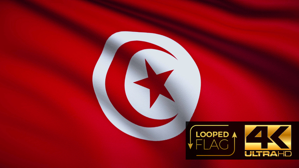 Flag 4K Tunisia On Realistic Looping Animation With Highly Detailed Fabric alt
