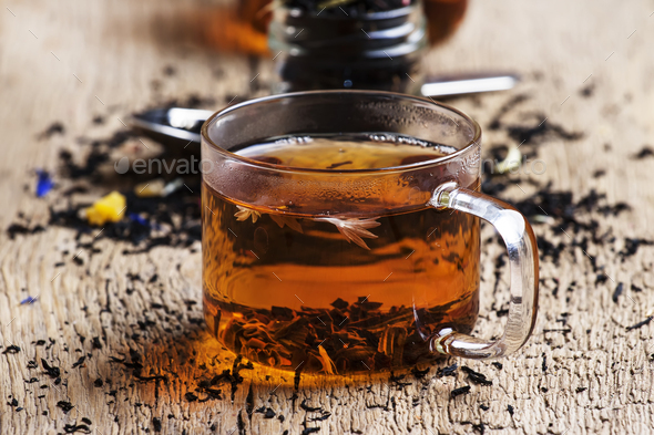 Dry Ceylon black tea with cornflower - Stock Photo - Images