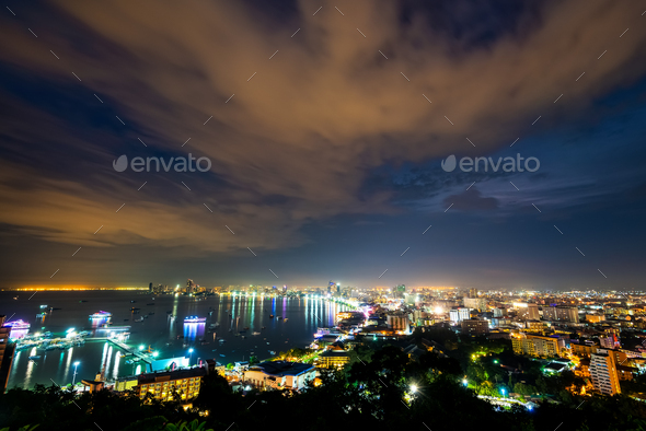 Pattaya City at night scene landmark in Thailand - Stock Photo - Images