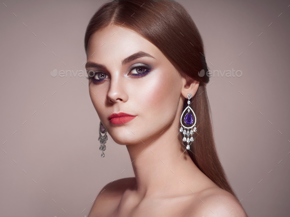 Brunette woman with long shiny smooth hair - Stock Photo - Images