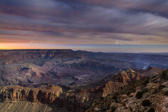 Grand Canyon During moonrise - Stock Photo - Images