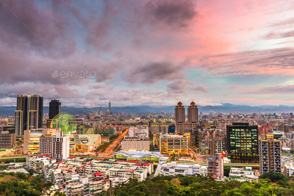 Taipei, Taiwan city skyline in the Xinyi District at twilight. - Stock Photo - Images