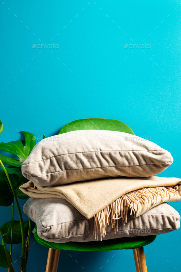 Modern Green Velour Chair on wooden legs - Stock Photo - Images