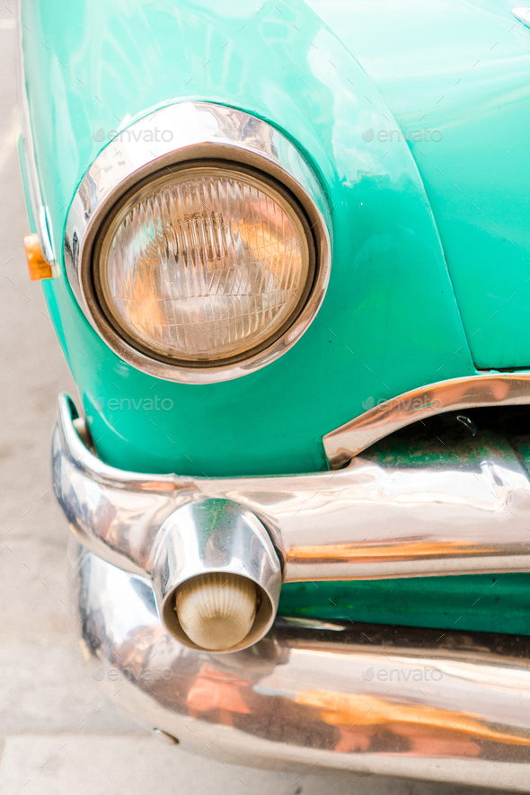 Closeup of classic vintage car in Old Havana, Cuba - Stock Photo - Images