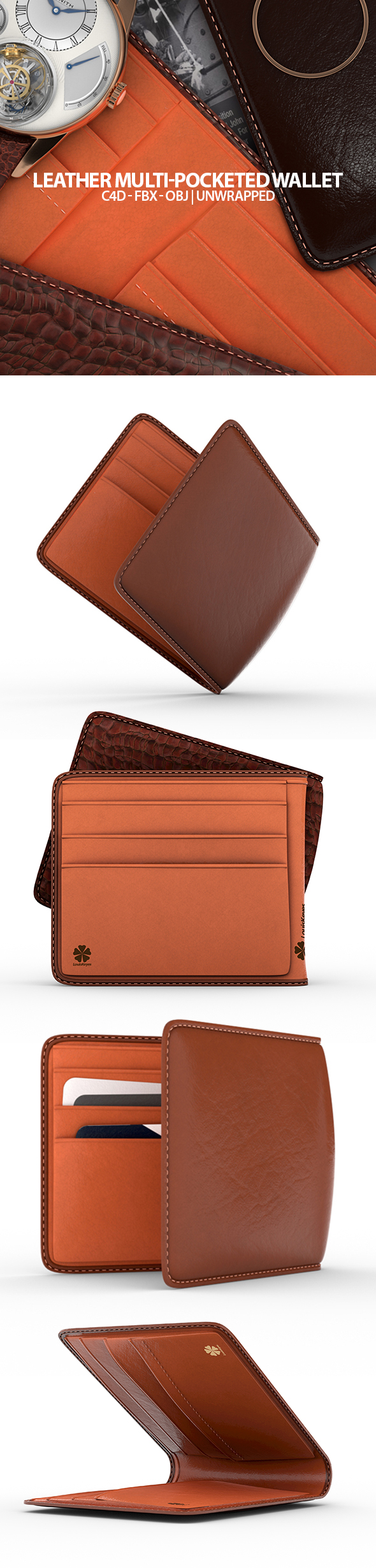 Leather Wallet 3D - 3Docean 25385438