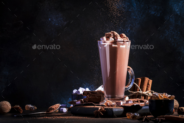 Glass of hot chocolate cocoa drink - Stock Photo - Images