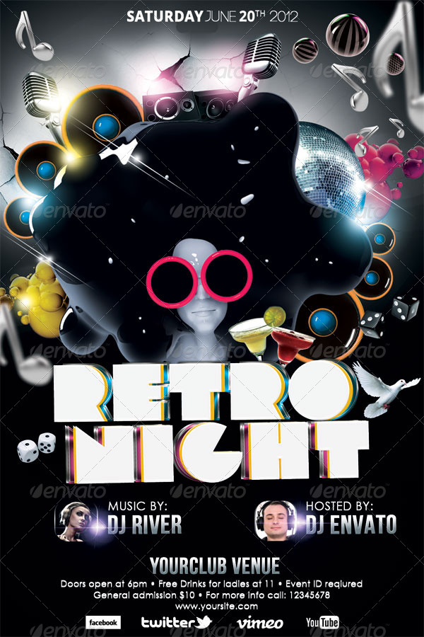 retro night party flyer template by hermz graphicriver saturday night party flyers