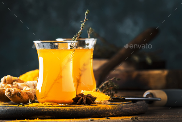 Healthy vegan turmeric golden tea - Stock Photo - Images