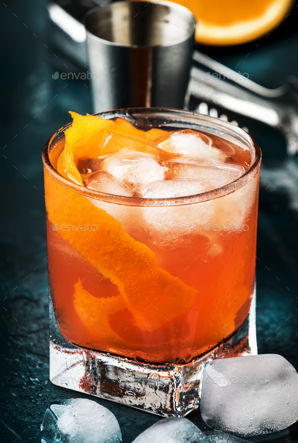 Orange Alcohol cocktail with red vermouth - Stock Photo - Images
