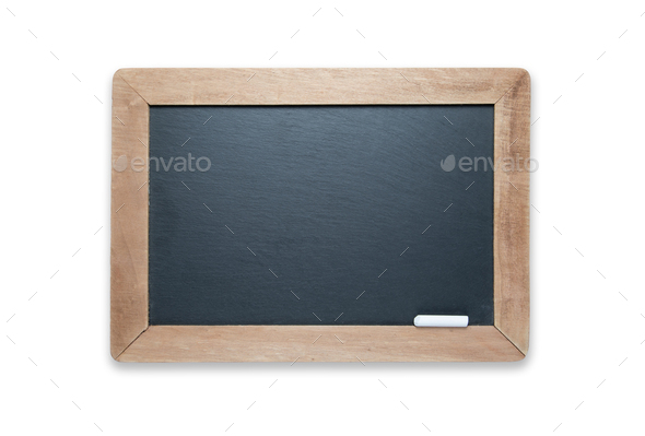 Blank Slate Black Chalk Board with Chalk Isolated on White - Contains Clipping Path - Stock Photo - Images