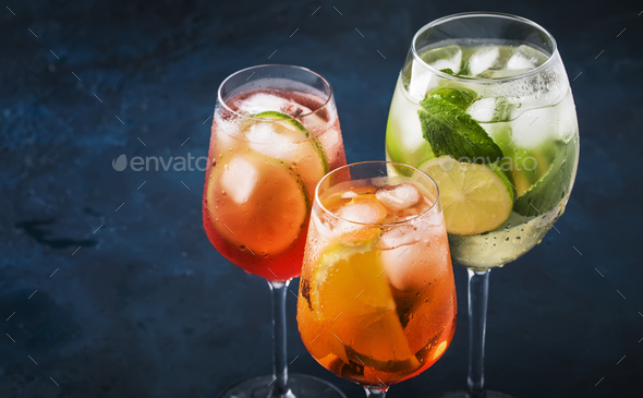 Set of summer Italian alcoholic cocktails - Stock Photo - Images