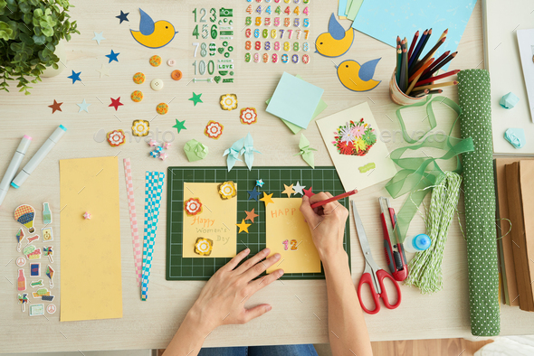 Decorating Handmade greeting Cards - Stock Photo - Images