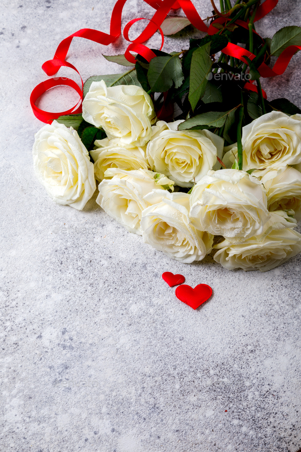 White Rose Bouquet.Holiday Day Valentine ,Birthday,Greeting Card,Gift. - Stock Photo - Images