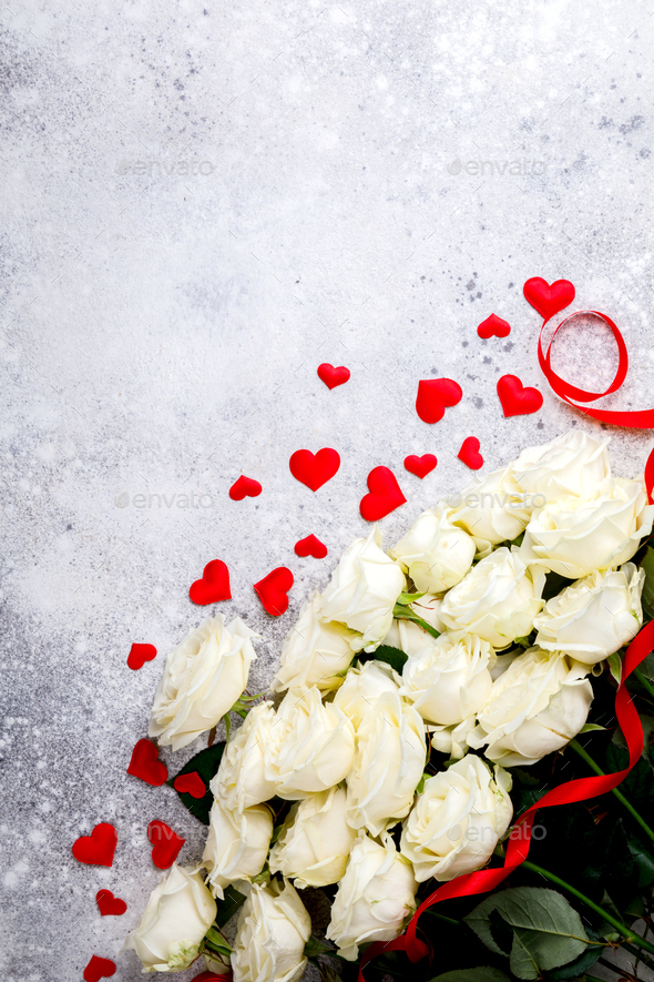 White Rose Bouquet.Holiday Day Valentine ,Birthday,Greeting Card,Gift. - Stock Photo - Images